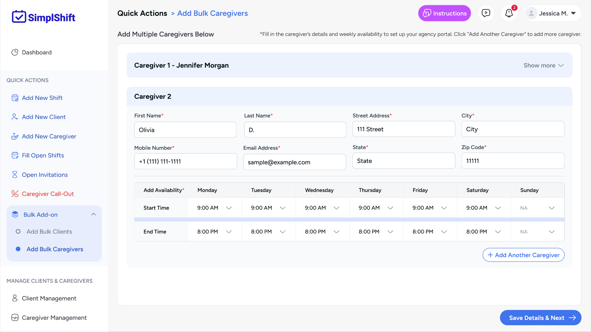 Add new caregivers and set availability in SimplShift