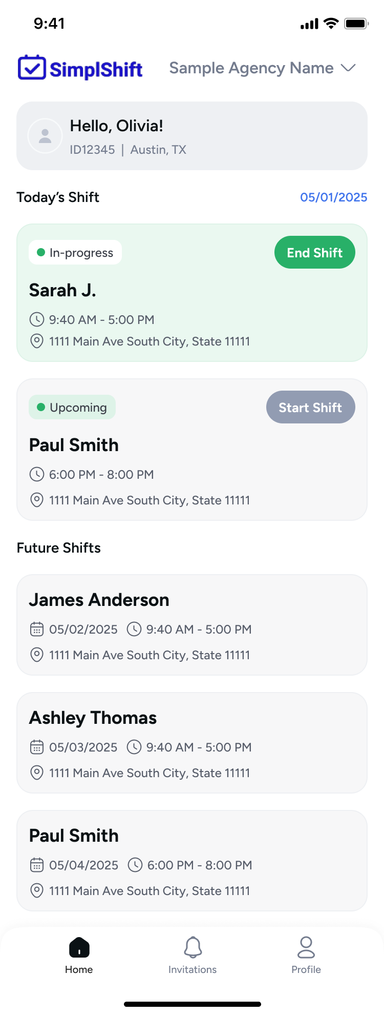 SimplShift caregiver mobile app